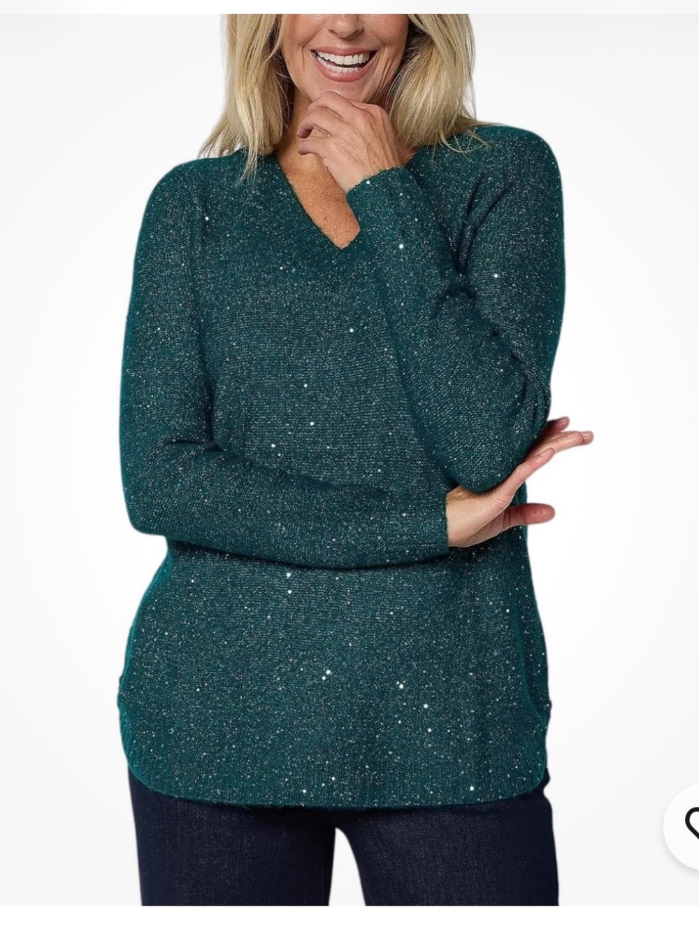Chico’s NEW Teal V-Neck Textured Knit sequin metallic pullover Sweater